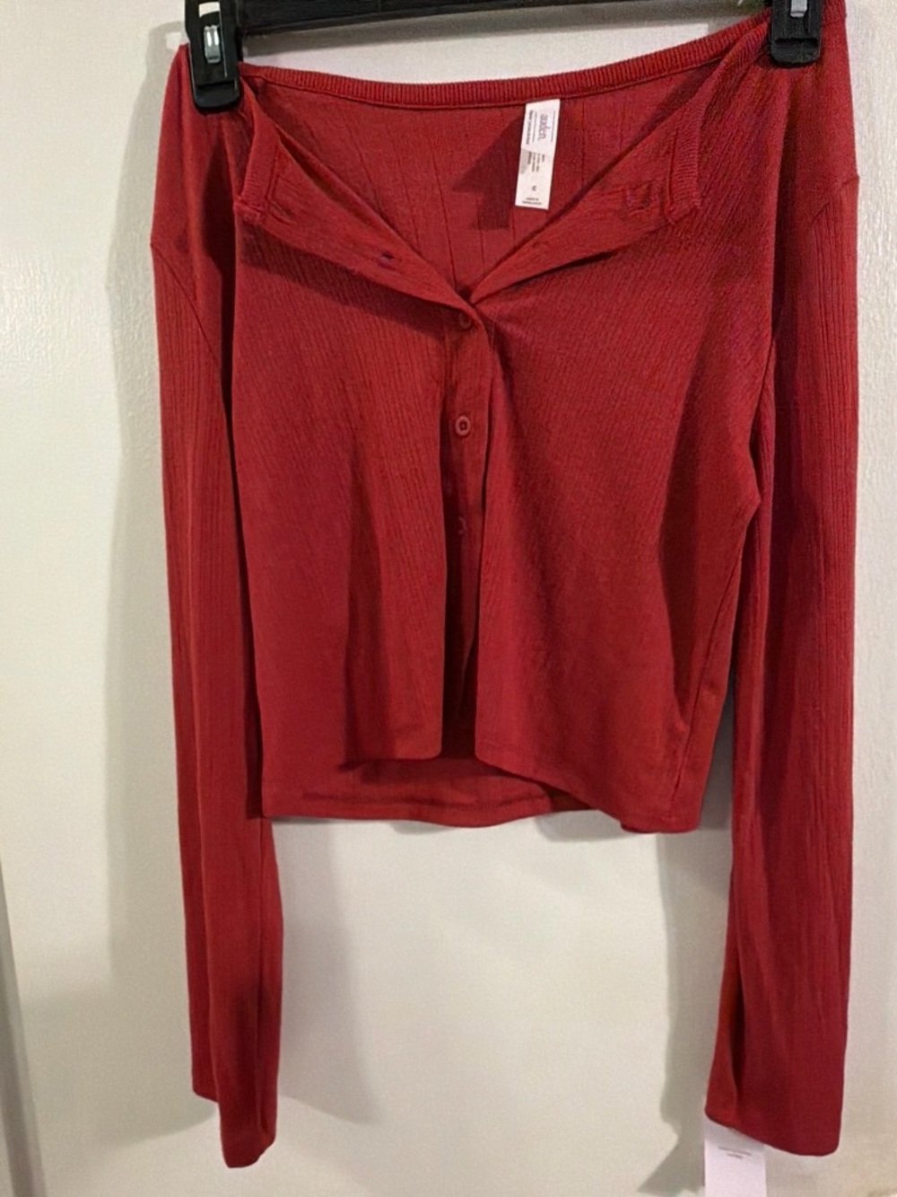 Auden Women’s Ribbed Button-Front sleepwear top only - Burgundy - Picture 2 of 4